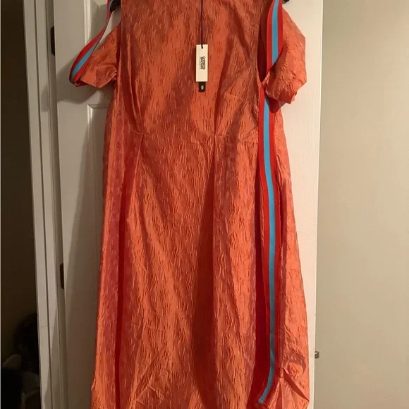 Asymmetrical Orange Dress with Striped Detail - Picture 4 of 4